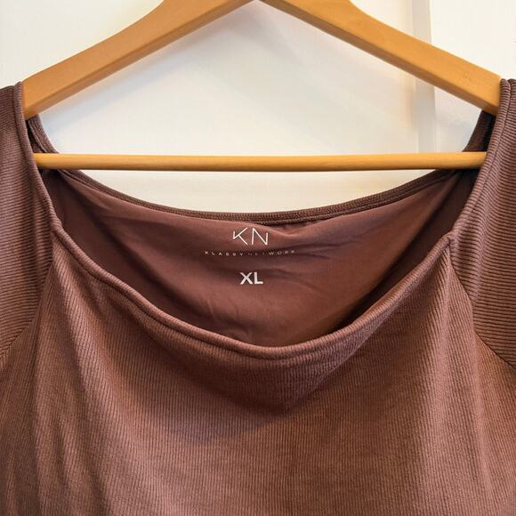 Klassy Network Bra Free Top XL Brown Ribbed Boat Neck Brami Tee Basic Layering - Picture 2 of 7